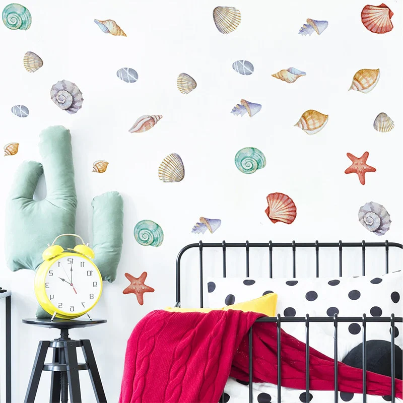 HULIANFU Multicolor Shell Wall Stickers Home Decoration Wall Decals PVC Waterproof Bathroom Wall Decor Kids Baby Room Cartoon Wall Murals - Deanwangkt