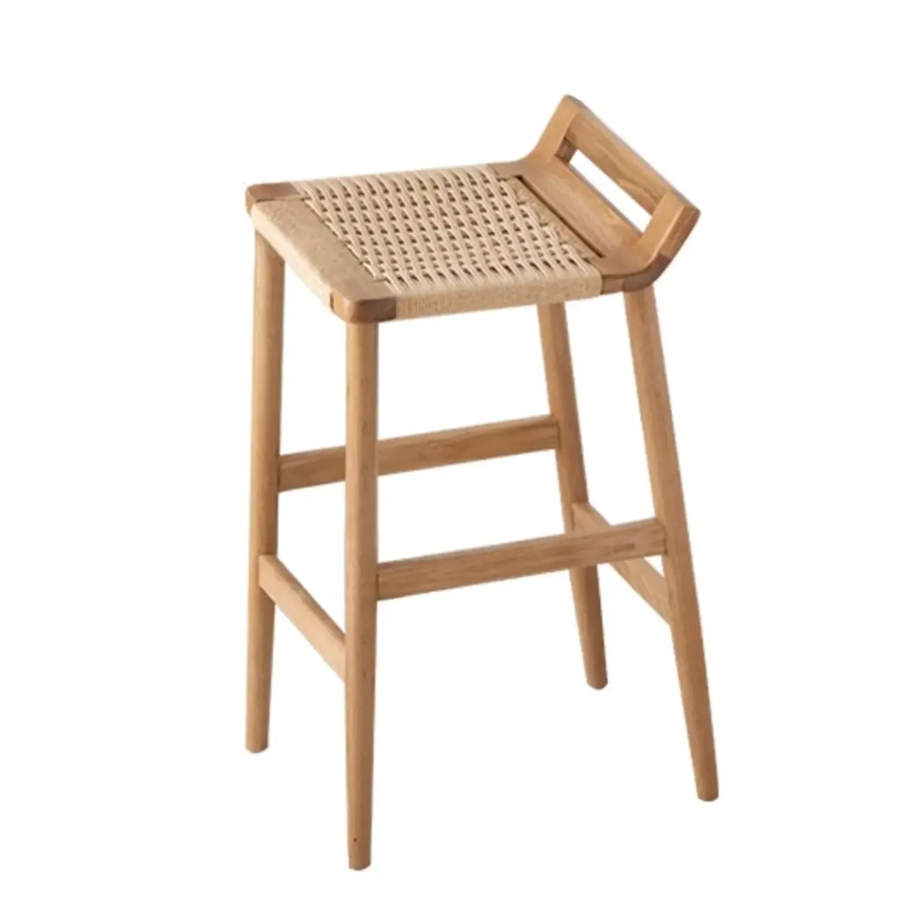 Natural Wood Backless Woven Seat Counter Height Bar Stool