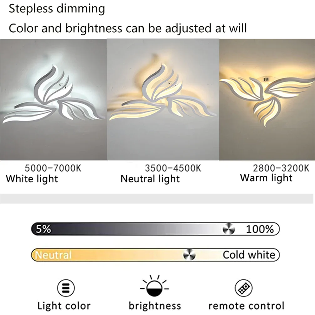 HULIANFU Modern LED Ceiling Lights Dimmable Bedroom Chandelier Lamp Flower-Shape Design With Remote Control Study Hotel Ceiling Lamps - Deanwangkt