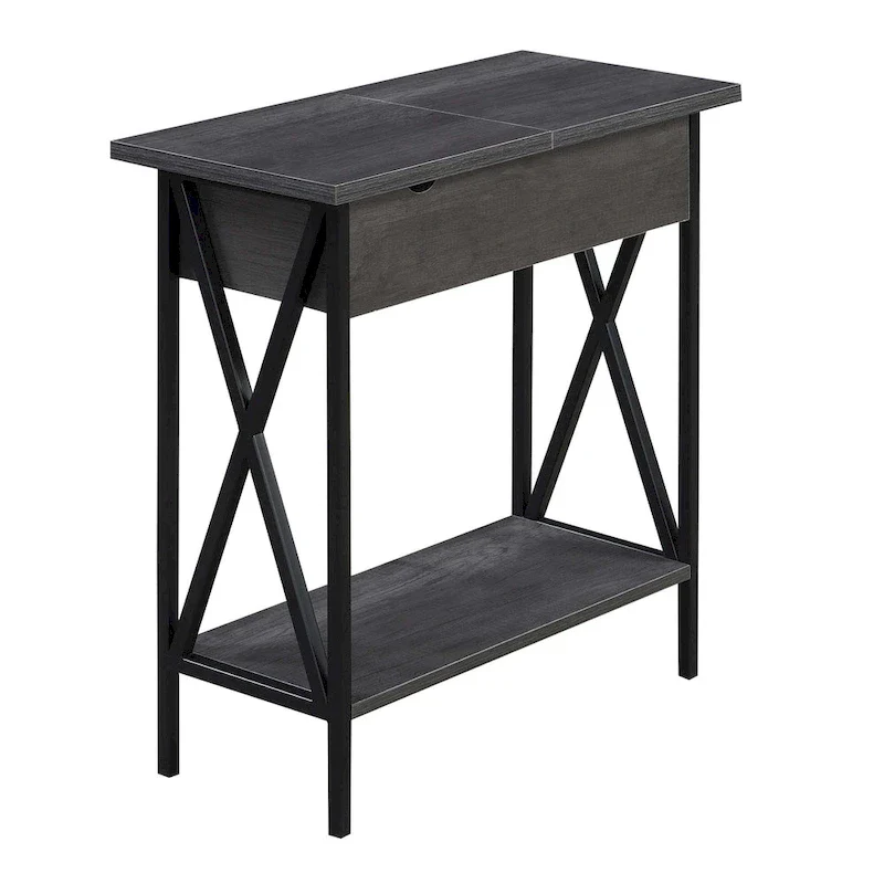 Tucson Flip Top End Table with Charging Station and Shelf