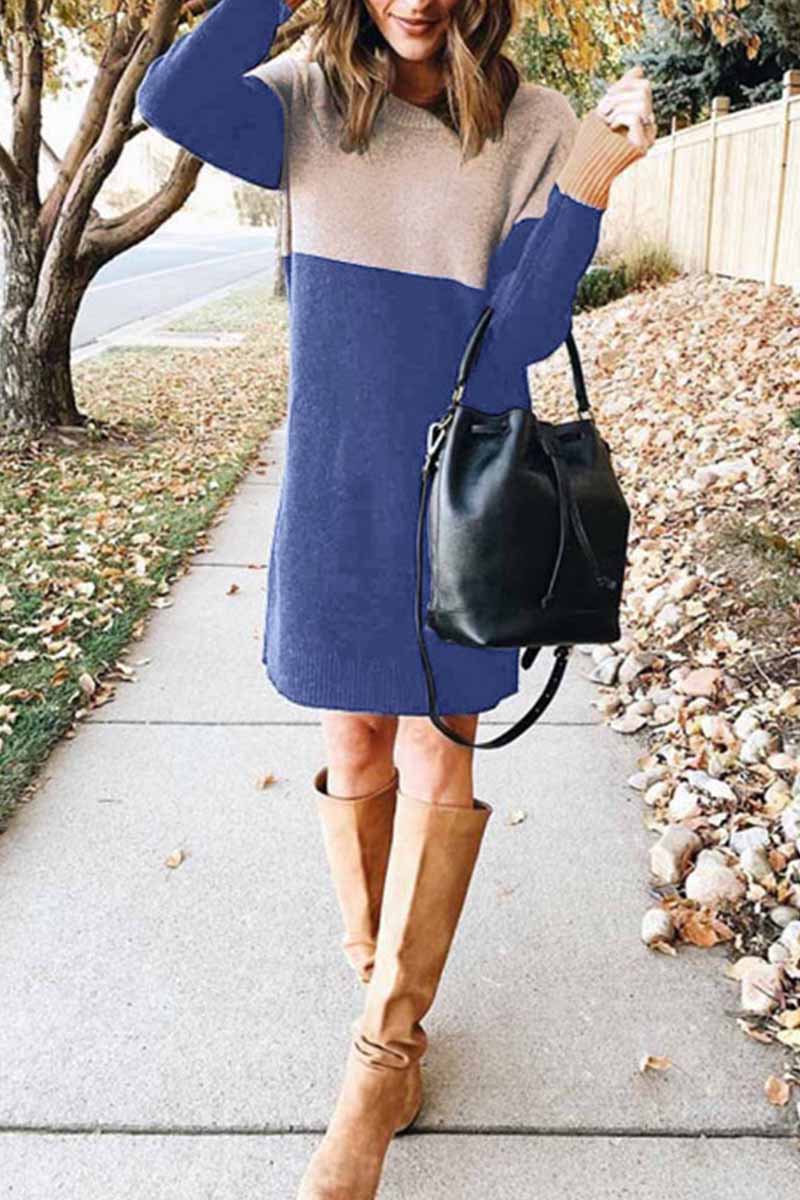 hulianfu hulianfu Loose Round Neck Paneled Mini Dress(5 Colors) - Deanwangkt