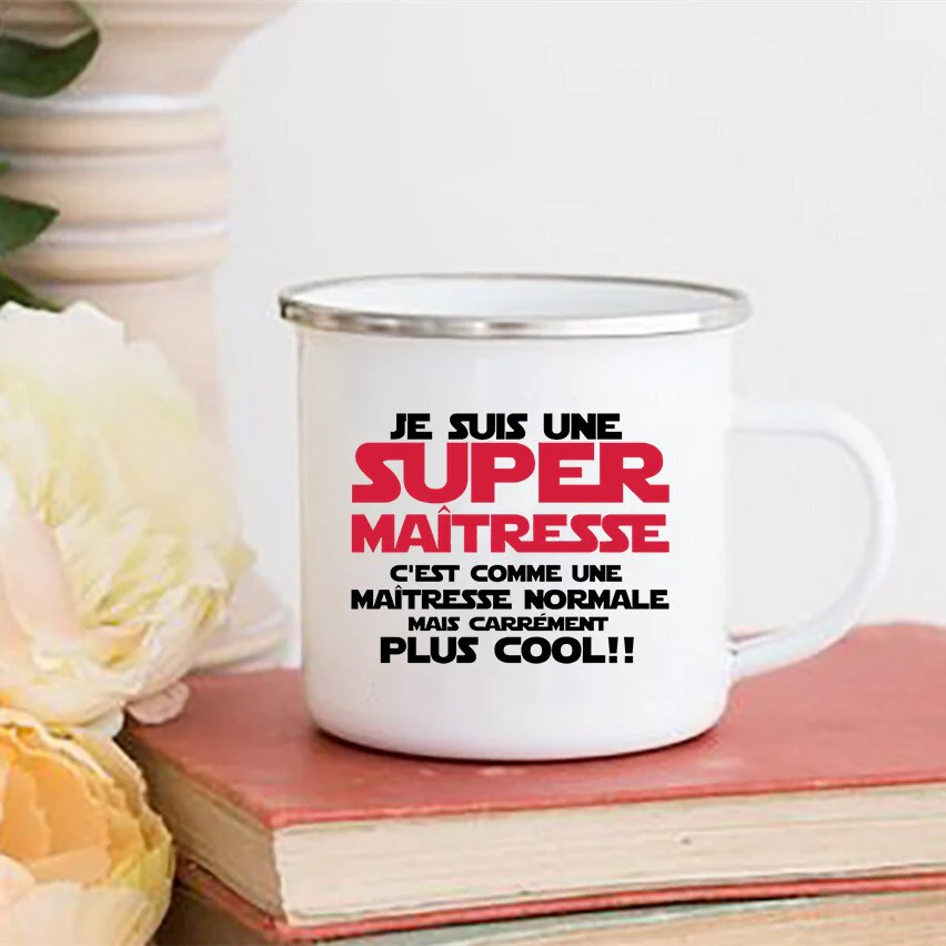 HULIANFU Merci Maîtresse/Atsem Print Coffee Mug Creative Enamel Cups Drinks Water Milk Cup Mug School Home Handle Drinkware Teacher Gifts - Deanwangkt