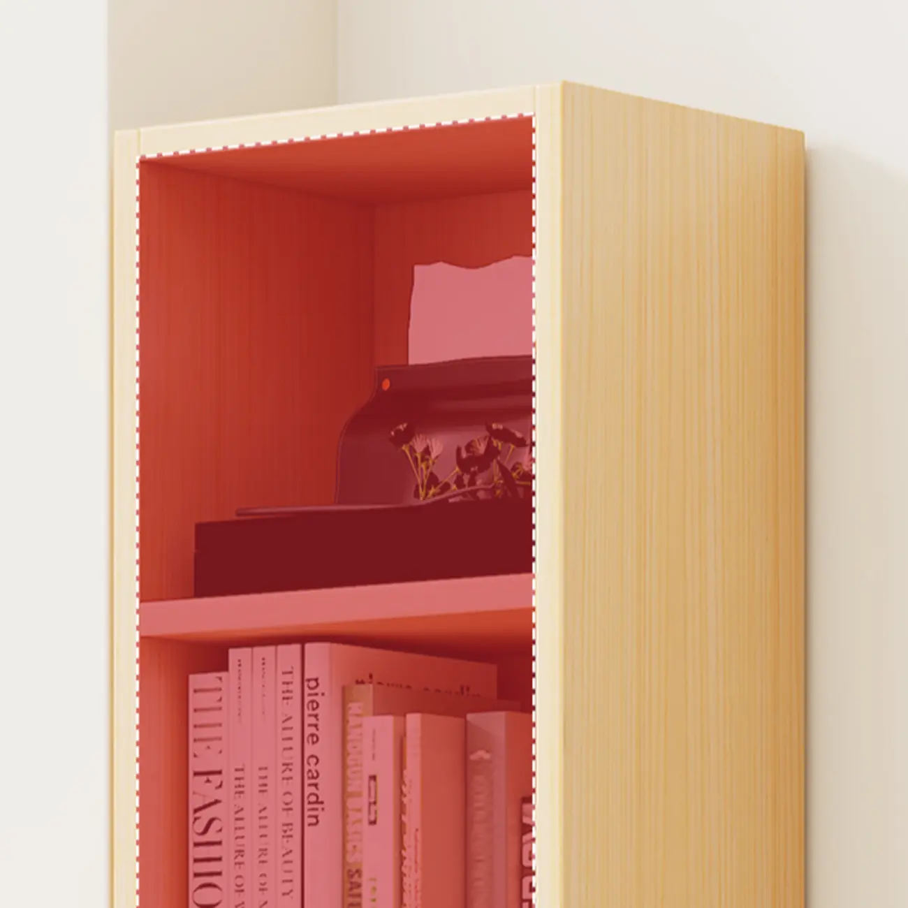 Natural Finish Narrow 6 Shelves Wooden Bookcase with Drawer