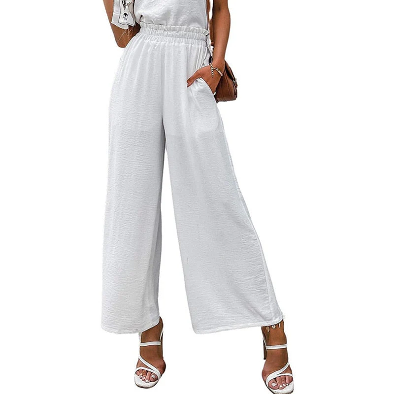 Hulianfu Autumn Summer Fashion Cotton Linen Pants Women Solid Fungus Edge High Waist Women's Trousers Wide Leg Casual Pants - Deanwangkt