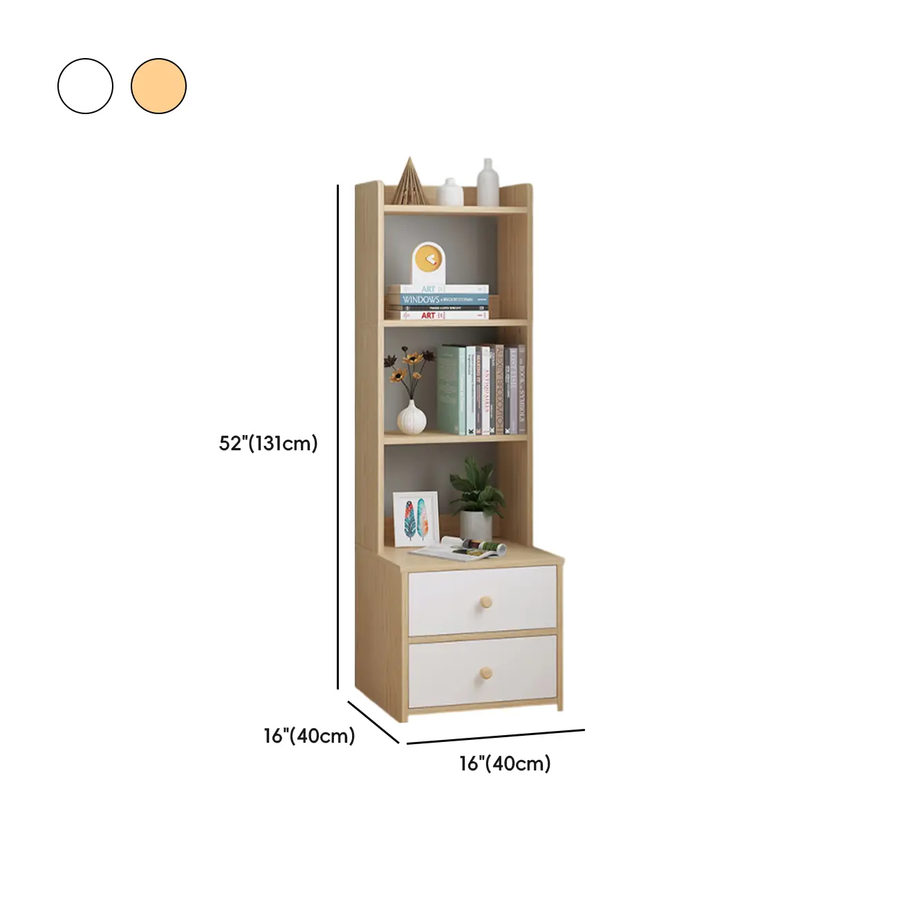 Modern Tall Wood Spacious Shelves 2-Drawer Nightstand