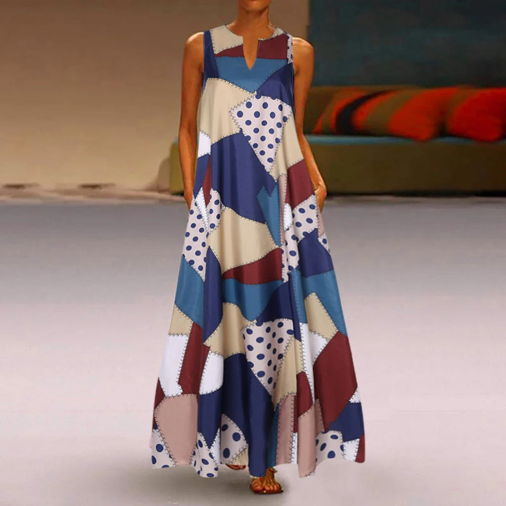 Floral Print Boho Casual Long Dress Summer Clothes For Women V-neck Sexy Off Shoulder Ladies Dresses Plus Size Maxi Dress - Deanwangkt