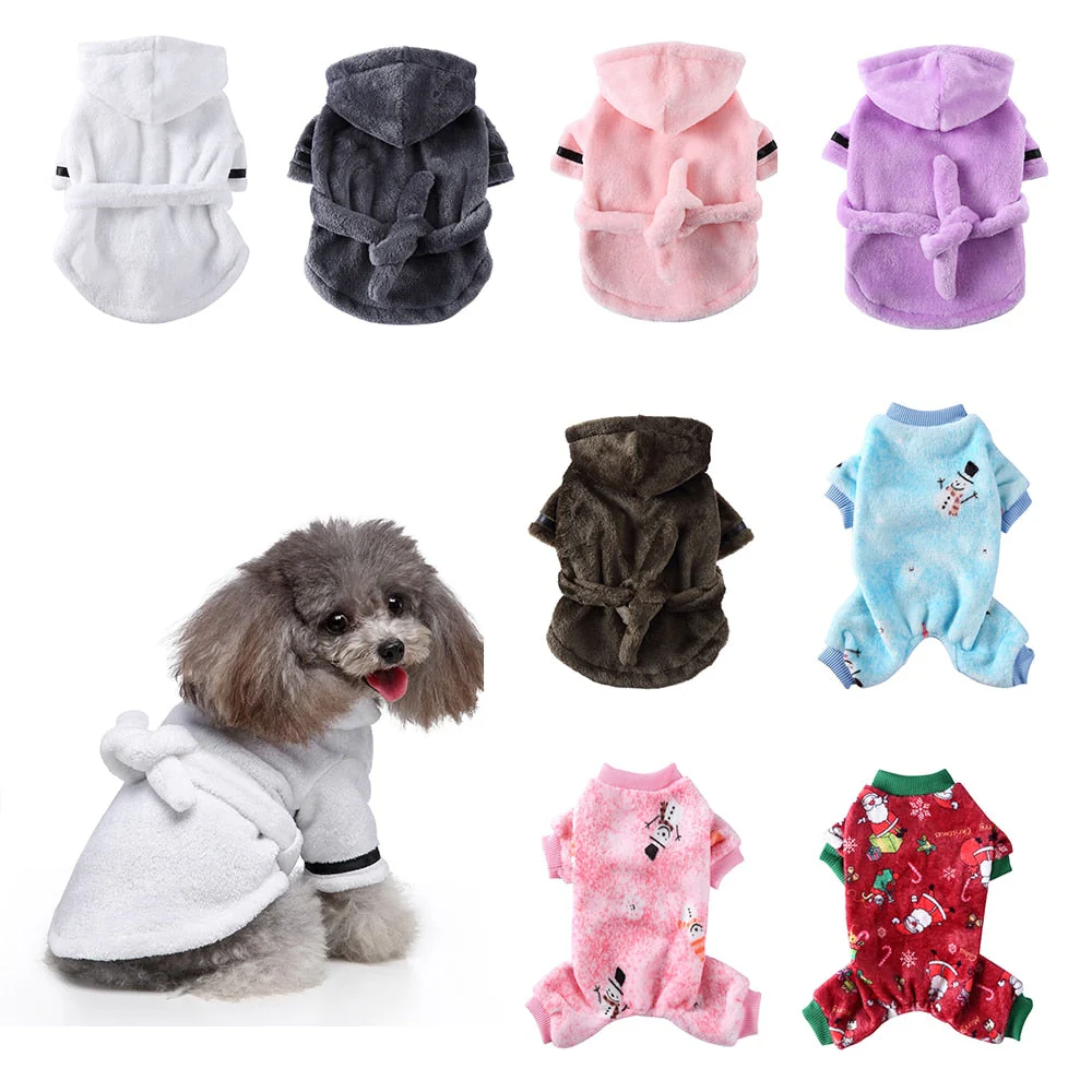 HULIANFU Pet Bathrob Dog Pajamas Sleeping Clothes Soft Pet Bath Drying Towel Clothes winter Warm pajamas for Puppy Dogs Quick Drying - Deanwangkt