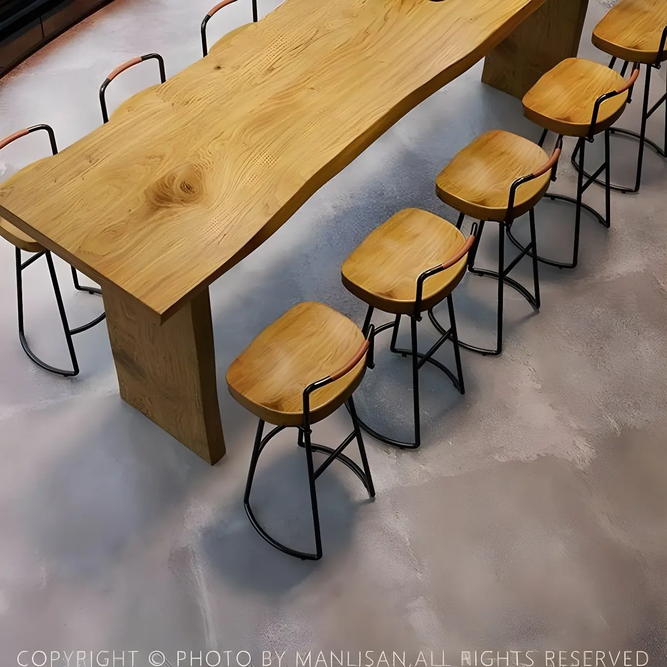 Modern Light Brown Pine Wood Double Pedestal Bar Tables