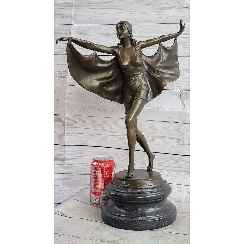 Signed Otto Poertzel Bat Dancer Bronze Sculpture Art Deco Nouveau Marble Figure