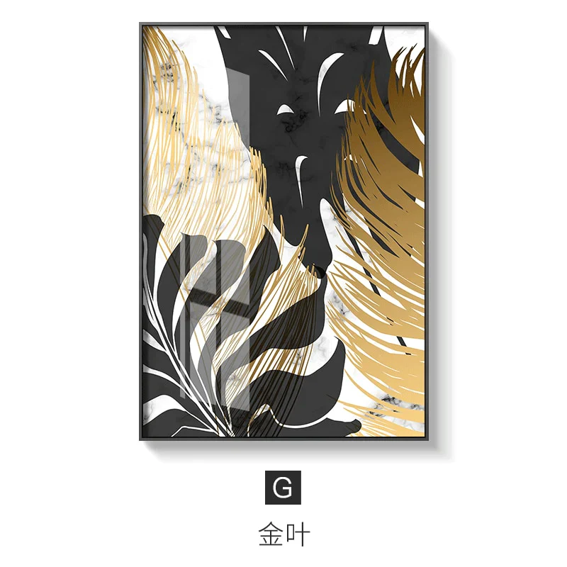 HULIANFU Nordic Golden Abstract Leaf Flower Wall Art Canvas Painting Modern Plant Poster Print Wall Picture Living Room Unique Decoration - Deanwangkt