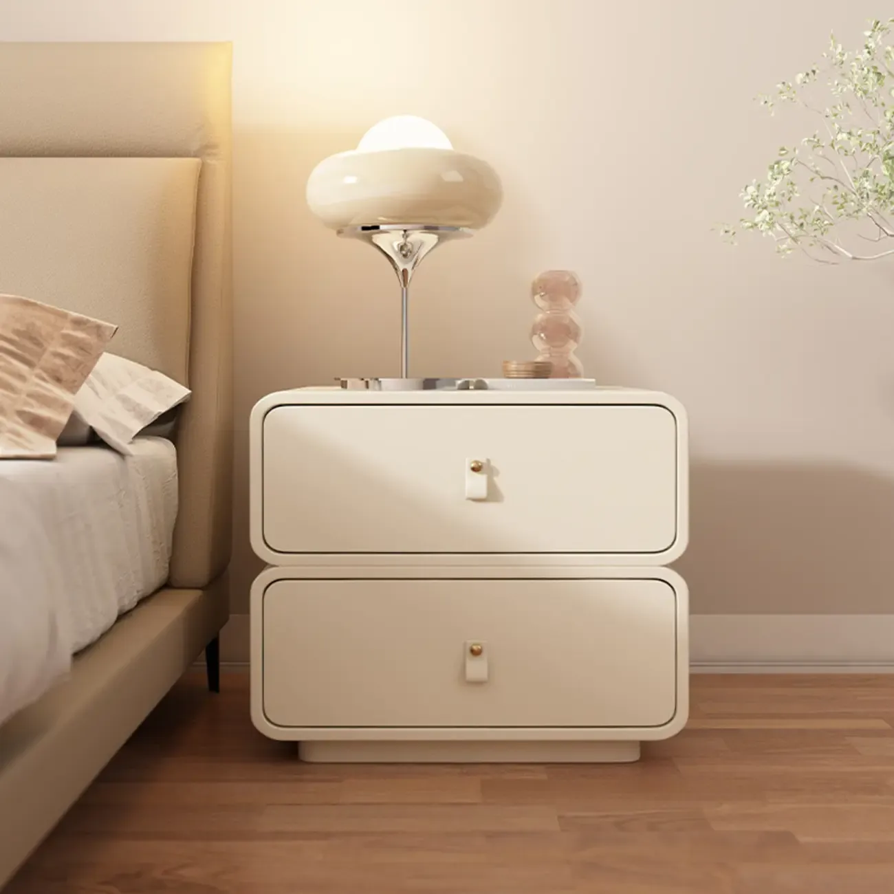 Modern Faux Leather 2-Drawer Nightstand