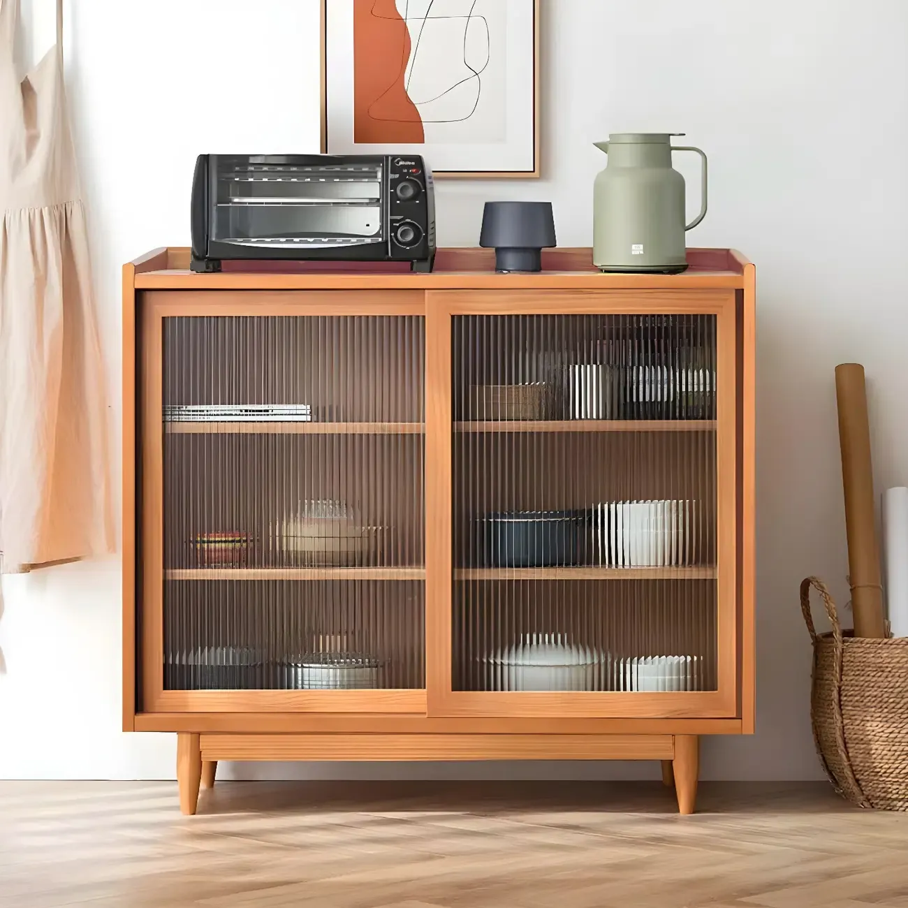 3-Tier Modern Wooden Display Cabinet with Glass Doors