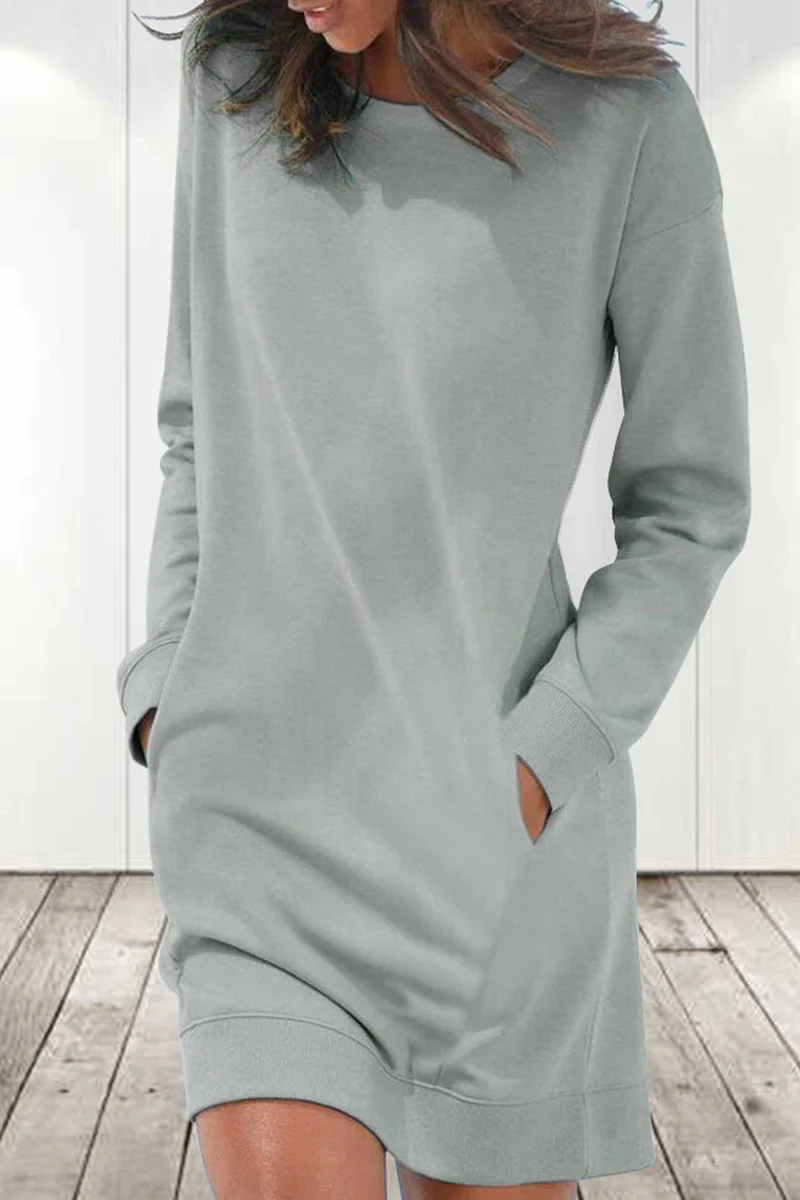 hulianfu Casual Solid Solid Color O Neck Long Sleeve Dresses(6 Colors) - Deanwangkt