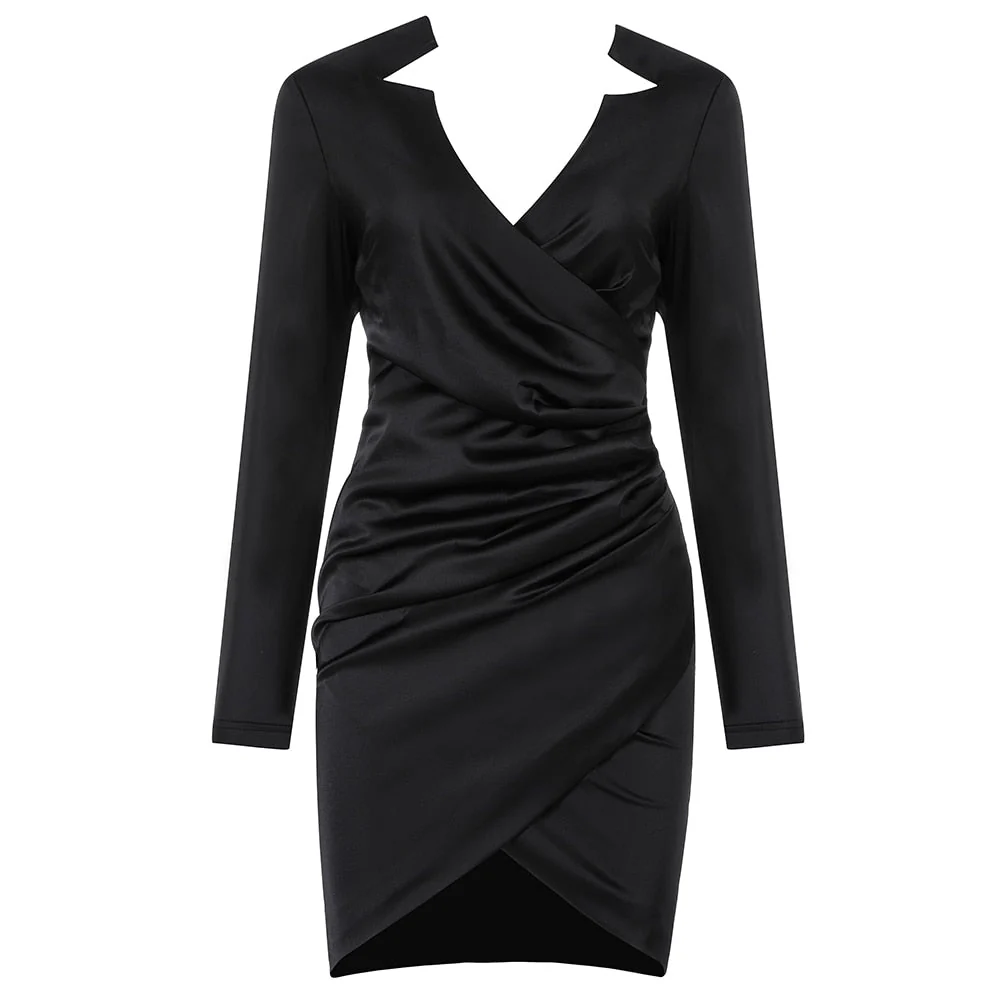 New Fashion Black Red Dress Celebrity Party Dresses Deep V Neck Long Sleeve Bodycon Women Mini Dresses Sexy Clubwear - Deanwangkt
