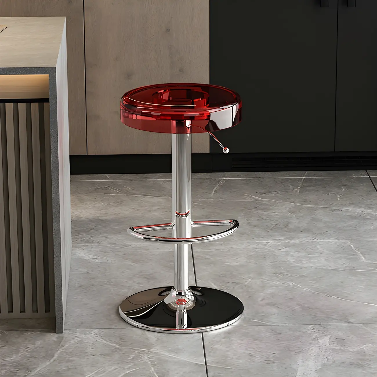 Sleek Metal Clear Acrylic Swivel Adjustable Bar Stool