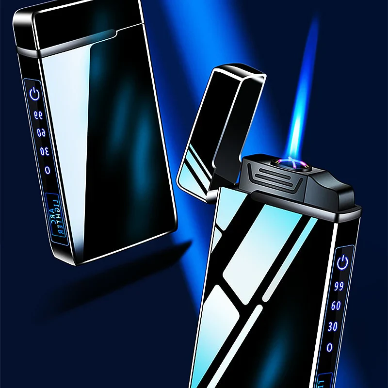HULIANFU New Windproof Metal Dual Plasma Arc Lighter Jet USB Torch Lighter Gas Electric Butane Chargeable Pipe Cigar Lighter Gadgets - Deanwangkt