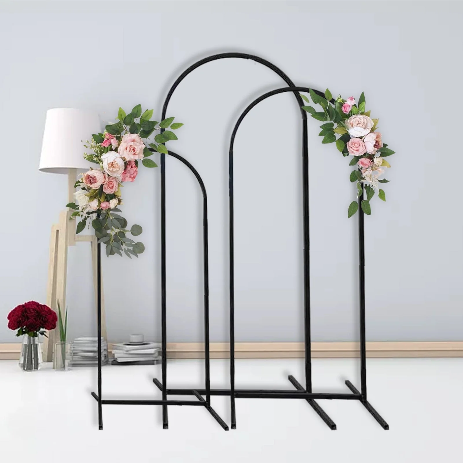 HULIANFU Metal Wedding Arch Stackable DIY Arch for Prop Supplies Decoration Easy Assembly Rose Gates Balloon Archway Arbours Party Decor - Deanwangkt