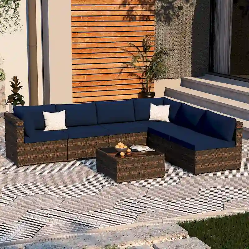 UPHA Cushioned 7-piece Conversation Sectional Patio Group Furniture