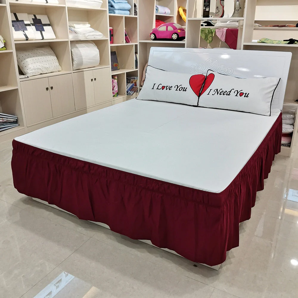 HULIANFU Pleated Bed Skirt Single and Double Dustproof  Cover Surrounding ding Plain Elastic Band  Apron - Deanwangkt
