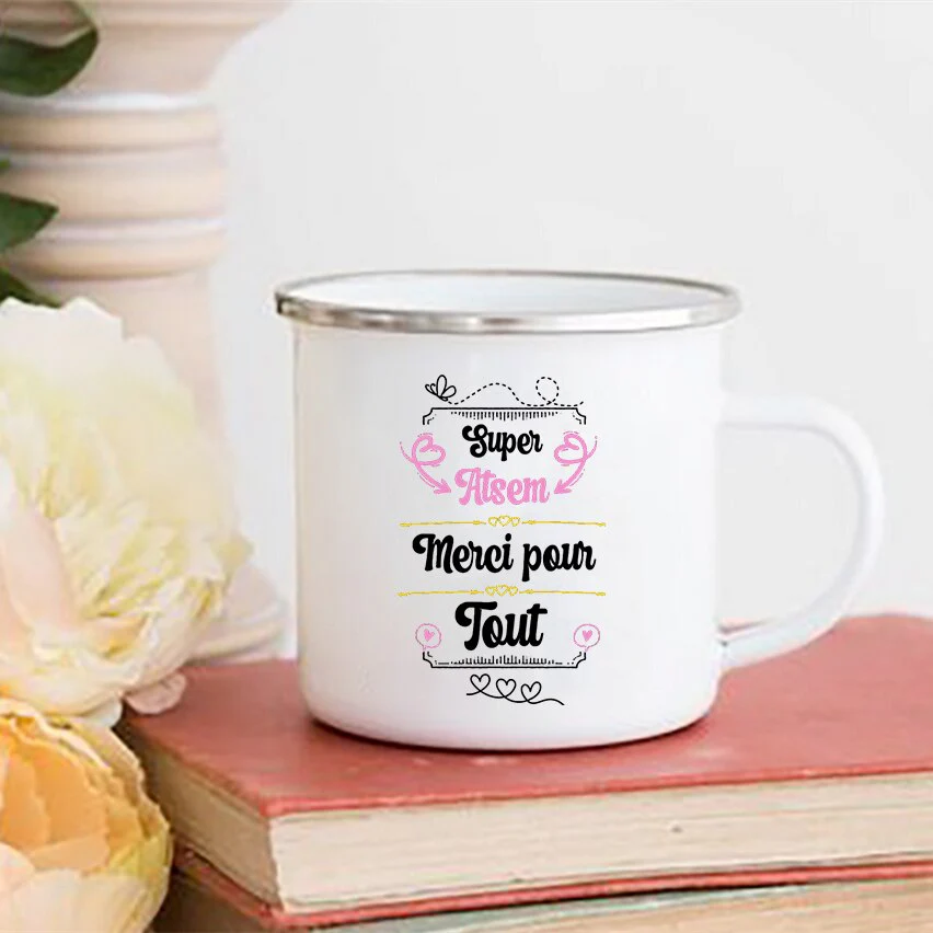 HULIANFU Merci Maîtresse/Atsem Print Coffee Mug Creative Enamel Cups Drinks Water Milk Cup Mug School Home Handle Drinkware Teacher Gifts - Deanwangkt