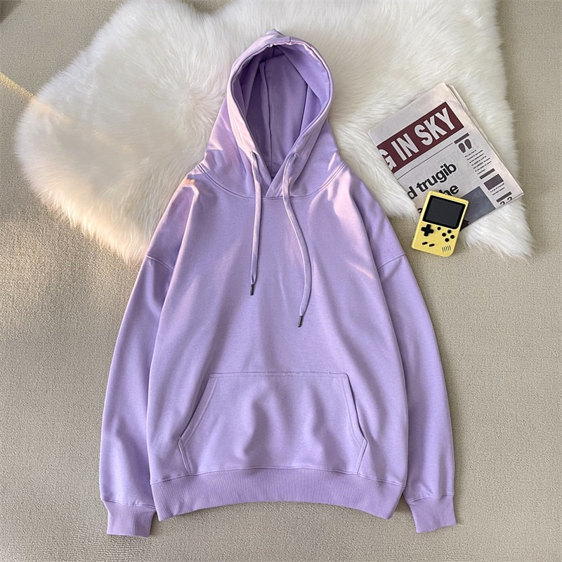 hulianfu Woman's Sweatshirts Solid Drop Shoulder Korean Female Hooded Pullovers  Thicken Warm Oversized Hoodies Women - Deanwangkt