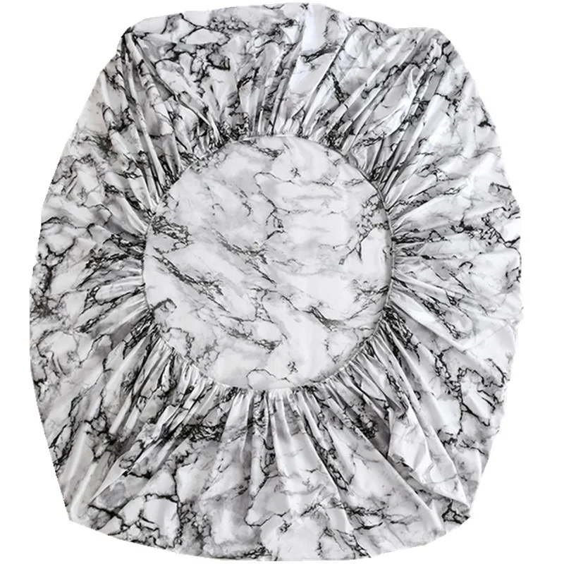 HULIANFU Nordic Mirco Fiber Marble Print Fitted Bed Sheet Single Elastic Band Double Bed Linen Home Soft Comfortable King Size Bedsheet - Deanwangkt
