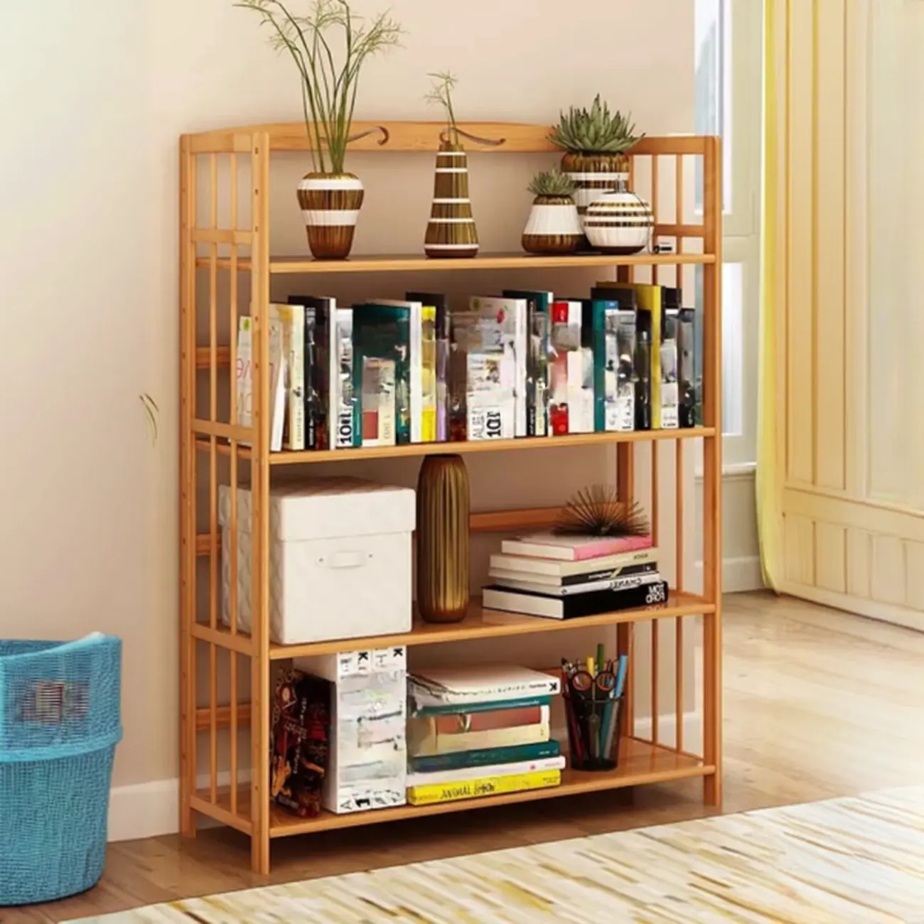 Elegant Nutural Bamboo Vertical Open Back Bookcase