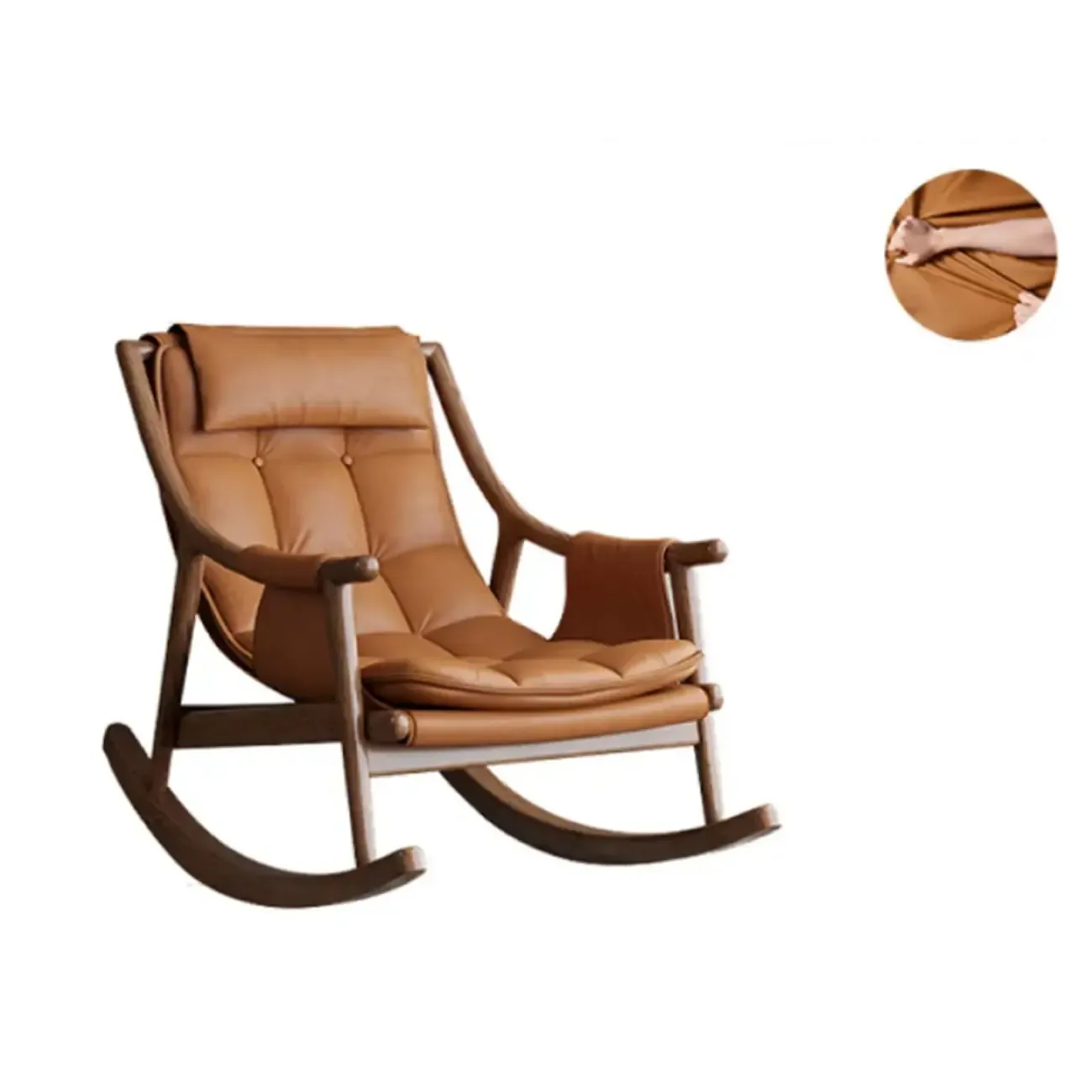 Modern Wood Nappa Upholstered Rocking Chair with Footstool