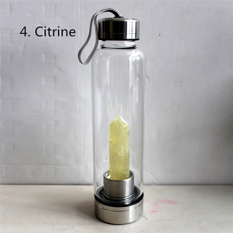 HULIANFU water bottle Drop Shipping Natural Crystal Point Healing Obelisk Wand Elixir Quartz Crystal Water Bottle To wand heals energy st - Deanwangkt