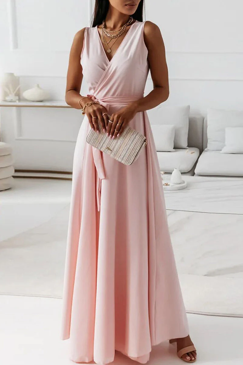hulianfu Celebrities Elegant Solid With Belt V Neck Evening Dress Dresses(4 Colors) - Deanwangkt