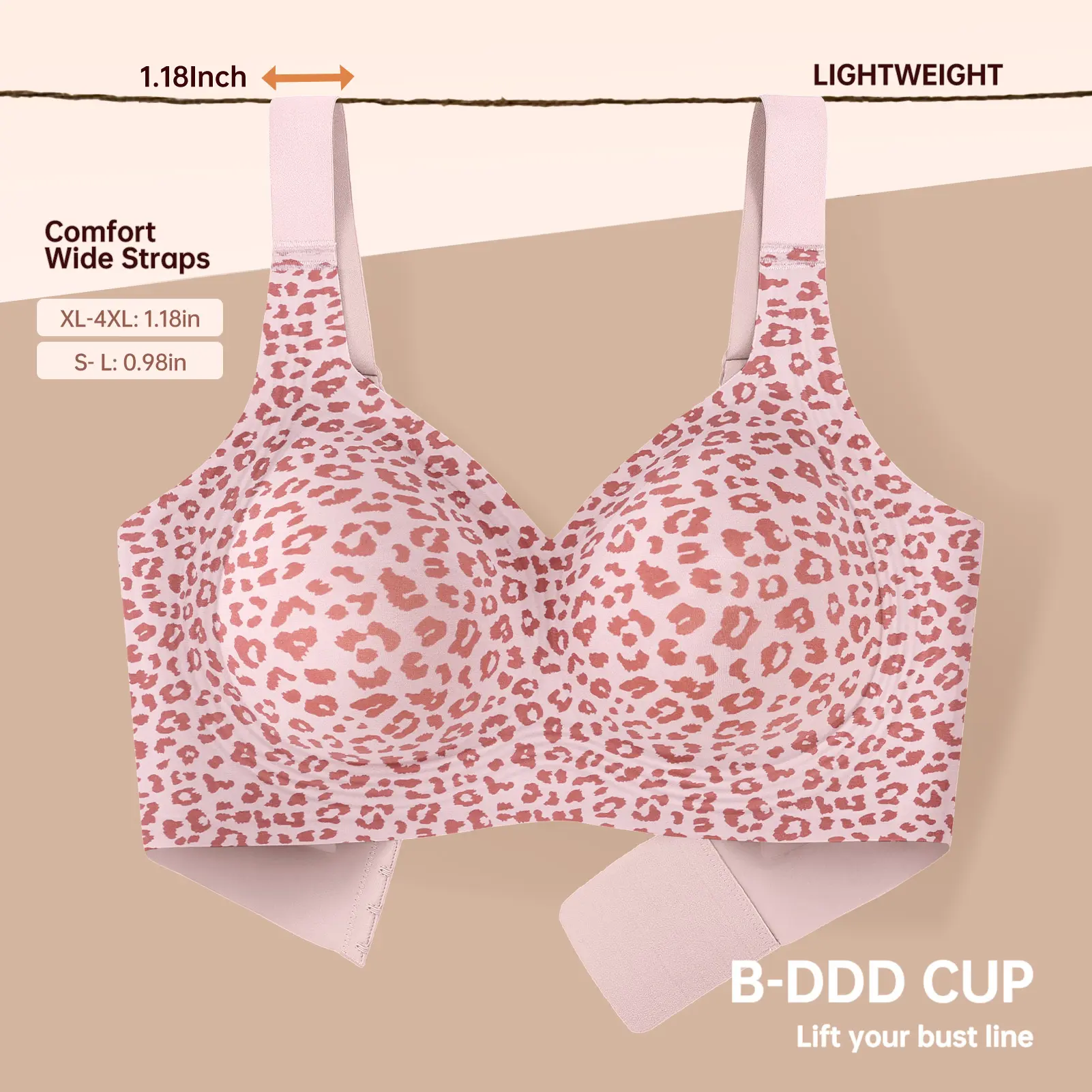 Wide comfortable bra straps and padded cups