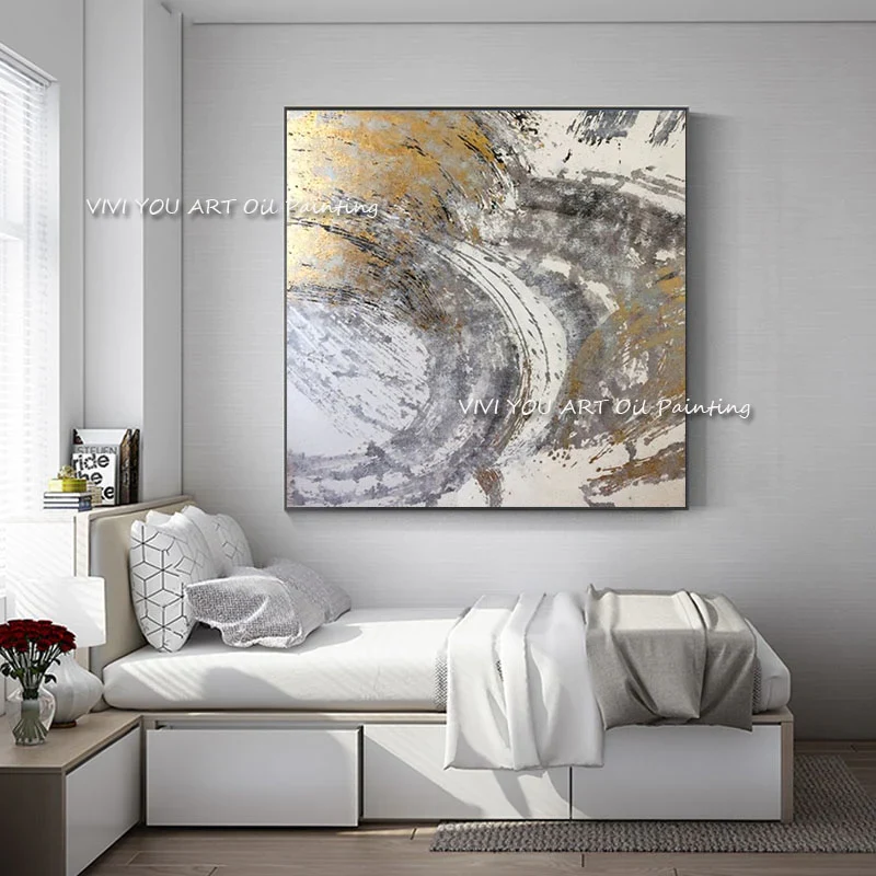 HULIANFU New Design High Quality Hand-painted Modern Golden Oil Painting on Canvas Modern Art Oil Painting for All Kinds of Wall Decor - Deanwangkt