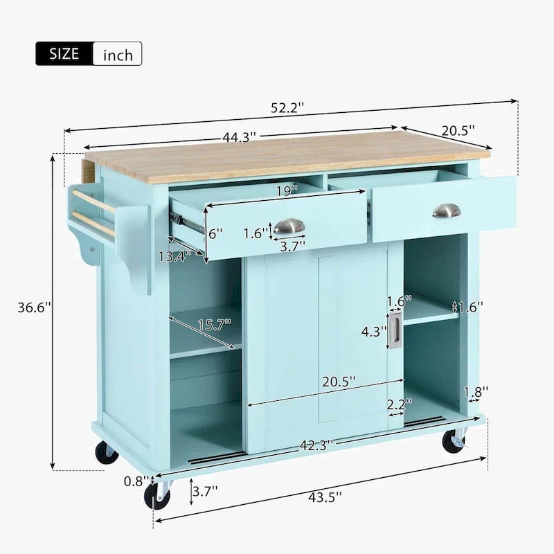 Kitchen Cart with Rubber wood Drop-Leaf Countertop