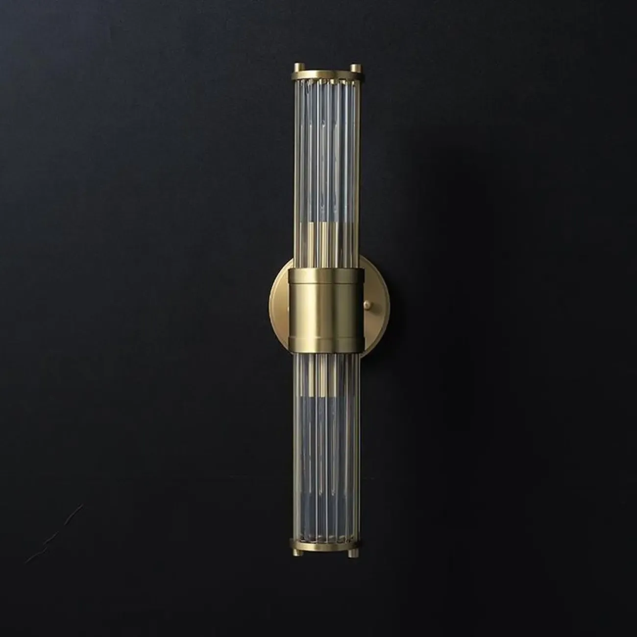 Modern Gold Cylinder Metal Vanity Light with Clear Stripe Glass