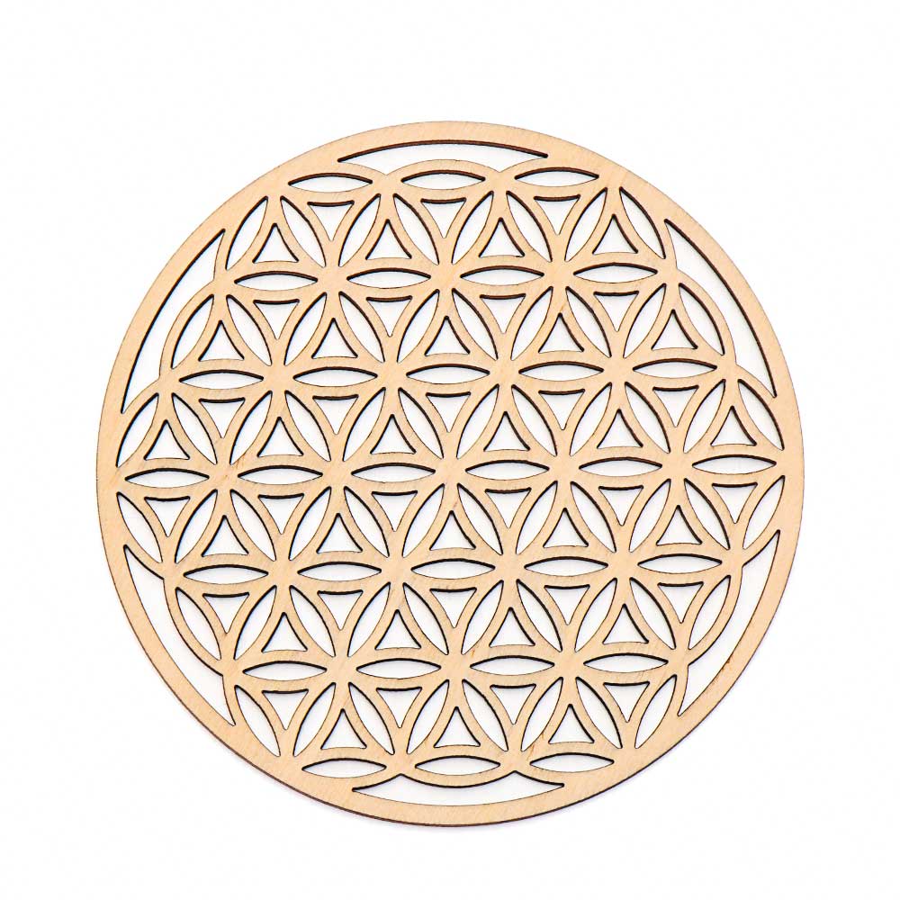 HULIANFU Log Color Chakra Pattern Round Edge Circles Carved Wooden Stand Coaster Flower of life Reload Stone Kitchen Hot Pad Mat Decor - Deanwangkt