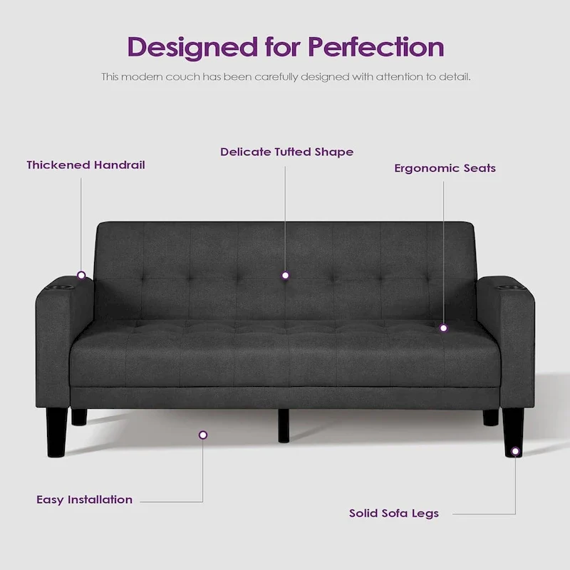 62 Inch Linen Upholstered Modern Loveseat Sofa