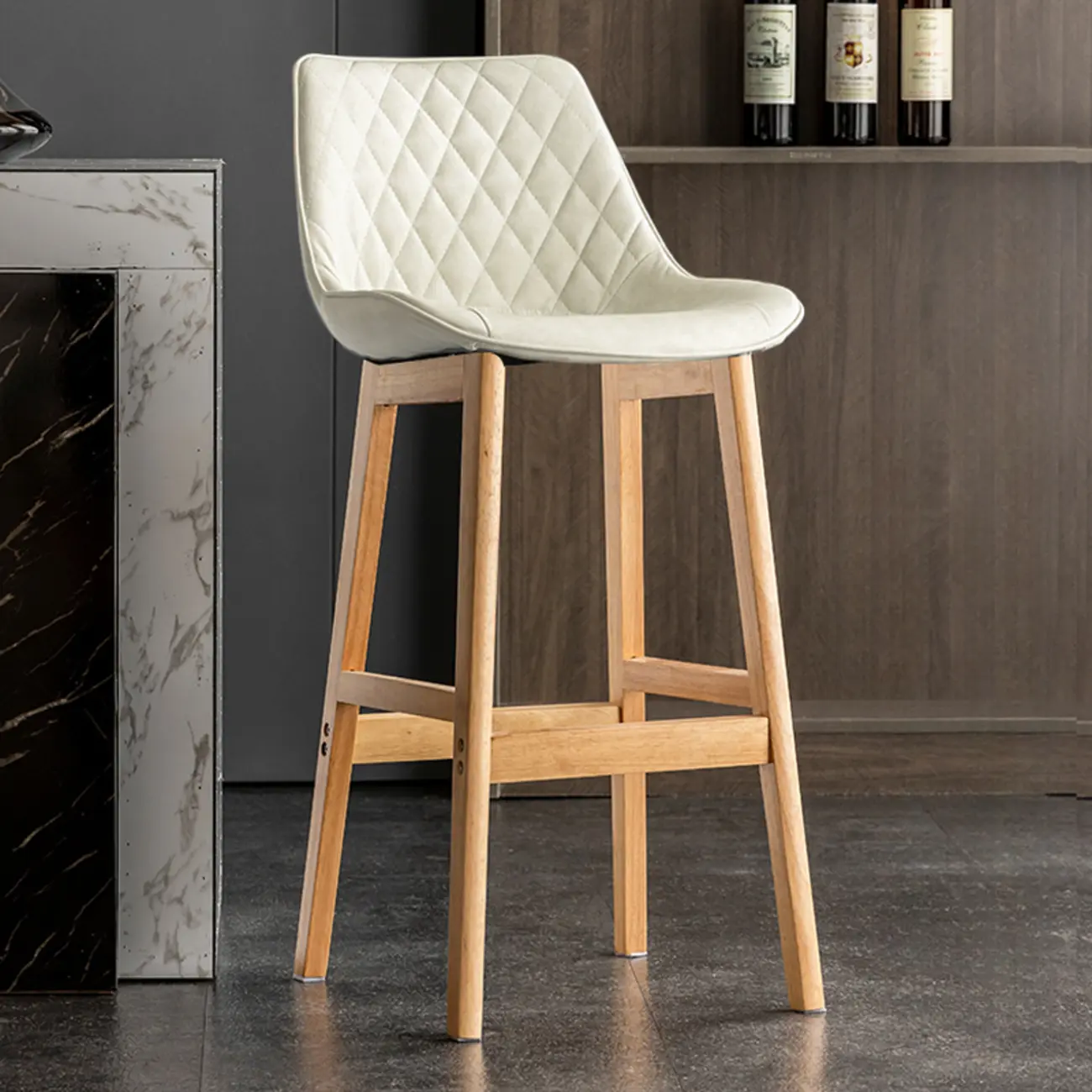 Mid-Century Modern Faux Leather Bar Stools with Wood Legs