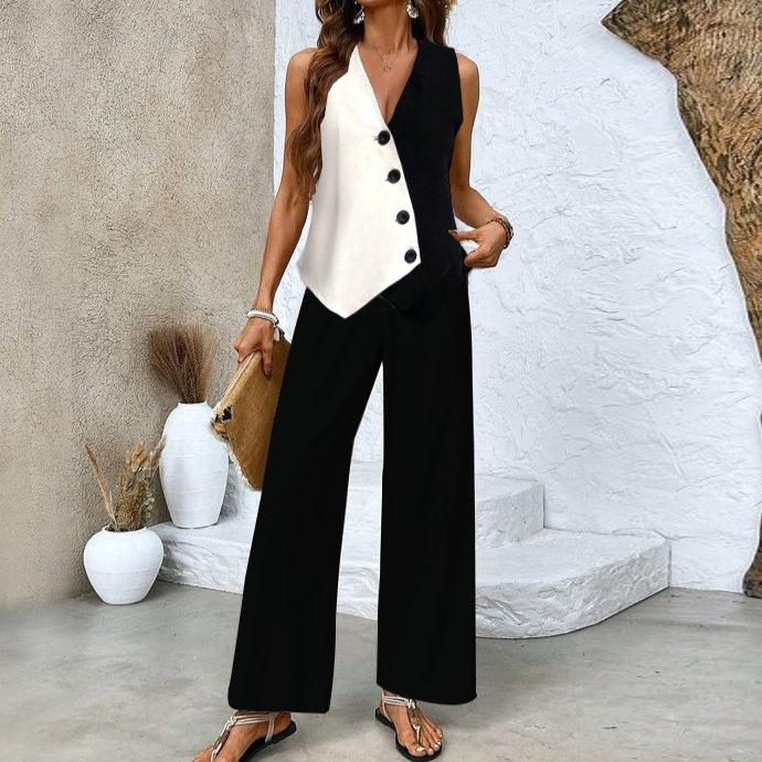 Black And White Sleeveless Two Piece Set