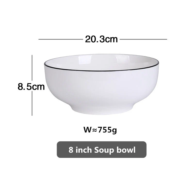 HULIANFU White Dinner Plate Set Ceramic Kitchen Plate Tableware Set Food Dishes Rice Salad Noodles Bowl Soup Kitchen Cook Tool 1pc - Deanwangkt