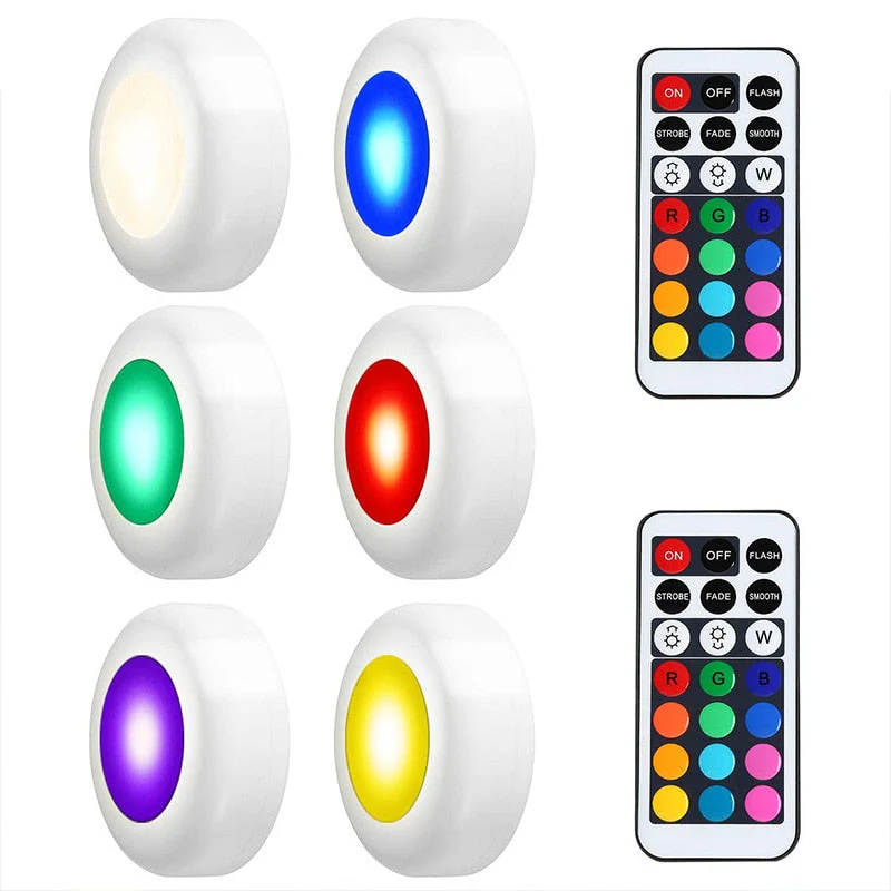 HULIANFU Wireless LED Under Cabinet Light Dimmable Touch Sensor RGB LED Puck Lights For Cupboard Wardrobe Stair Closet Hallway Night Lamp - Deanwangkt