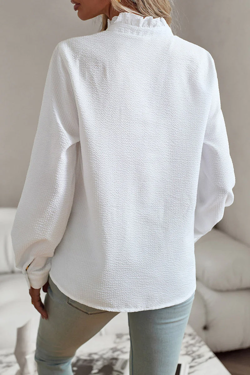 hulianfu British Style Solid Patchwork Lotus Leaf Collar Blouses(4 Colors) - Deanwangkt
