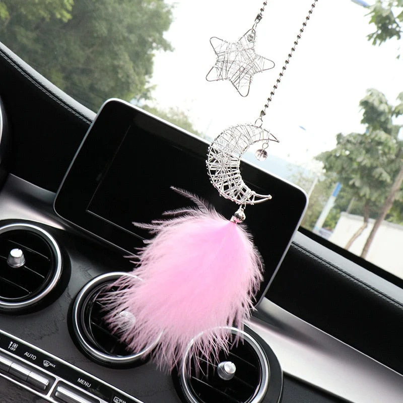 HULIANFU Starry sky moon dream mirror creative rear-view mirror car decoration hanging pendant accessories for feminine interior parts - Deanwangkt