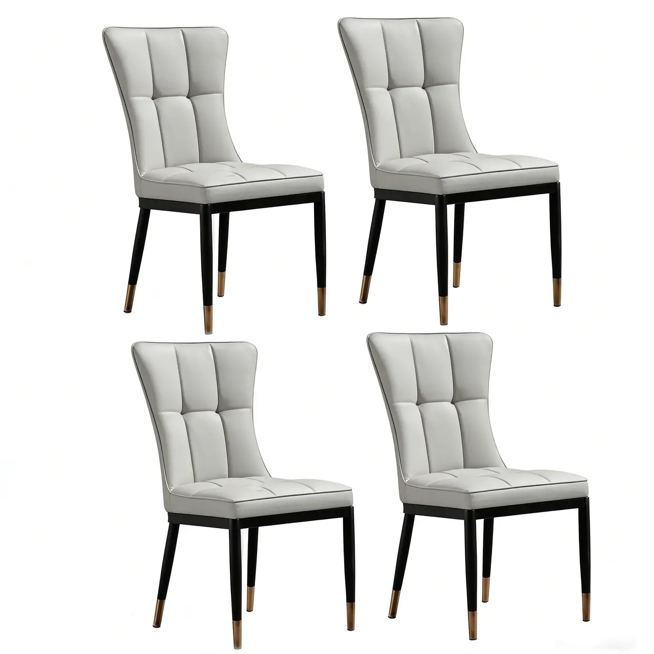 Armless Grey Tufted Leather High Back Dining Chair