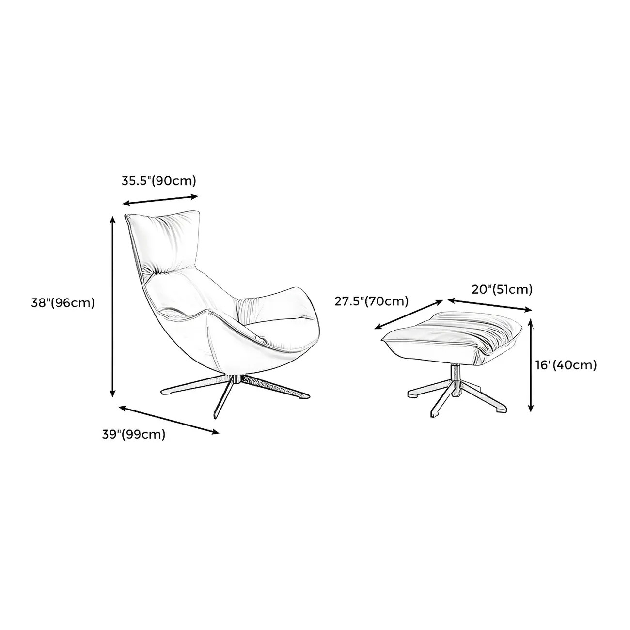 Modern Leather Brown Lounge Chair with Ottoman