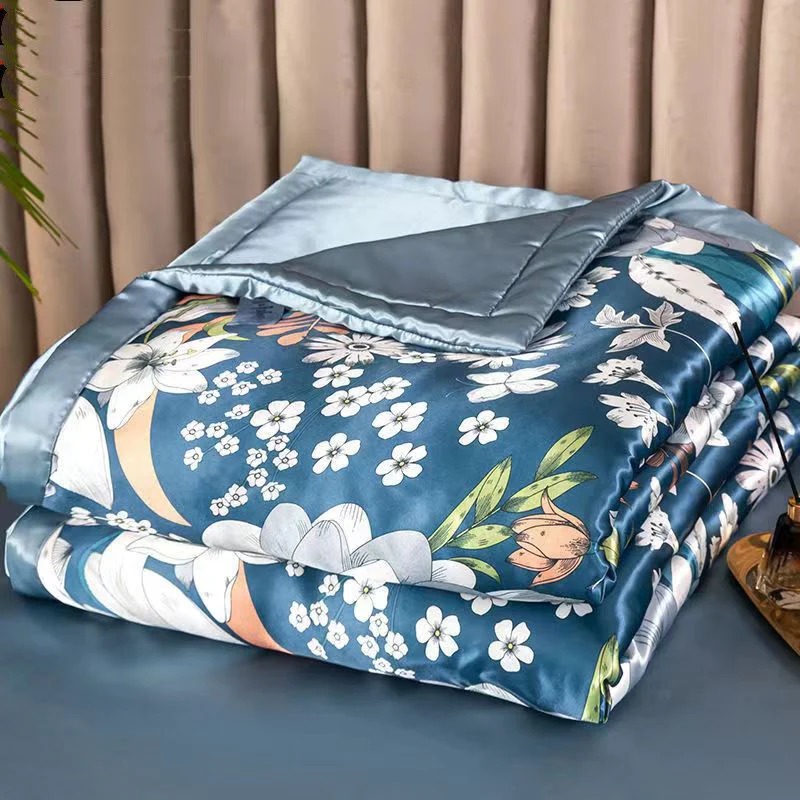 HULIANFU Summer Blanket Ice Silk Quilt Cool Feeling Nap Knee Air Conditioning Quilt Adult Children Washable Bedding - Deanwangkt
