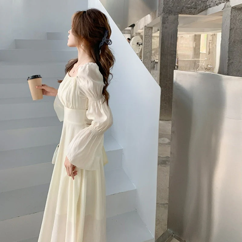 Hulianfu Backless Sexy Vintage Fairy Dress Women Sweet Elegant Princess Evening Party Dresses Female Casual Korean Long Sleeve Chic Dress - Deanwangkt