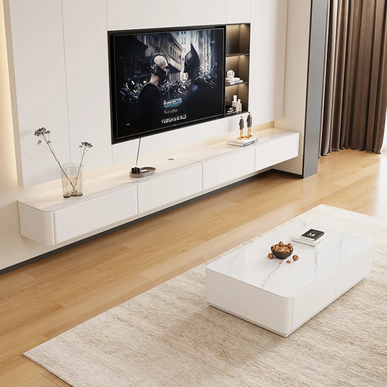 Stone Modern TV Stand with Drawers and Cable Management