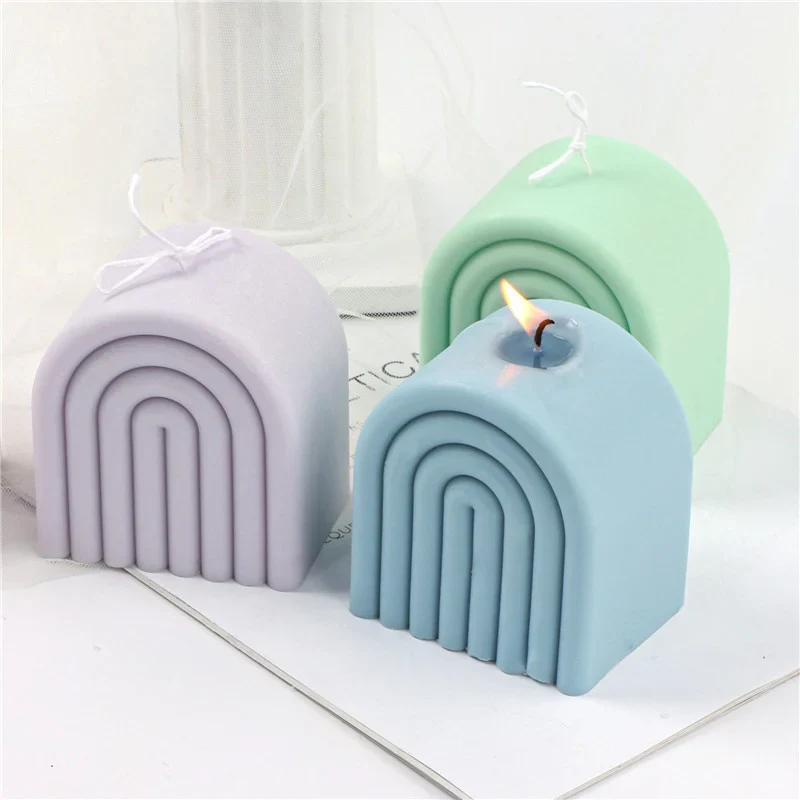 HULIANFU New Art Geometric Rainbow Arch Candle Silicone Mold 3D Handmade Craft Aromatherapy Candle Soy Wax Mould Making Supplies - Deanwangkt