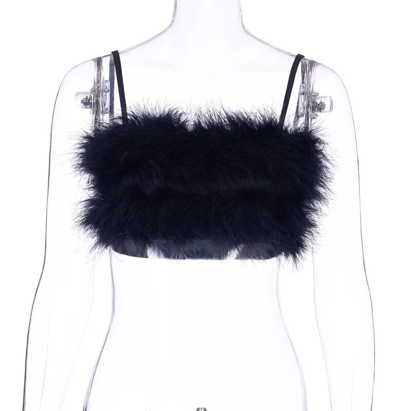 Hulianfu fake fur patchwork sleeveless tube sexy crop tops autumn winter women pink streetwear pur outfits camis - Deanwangkt