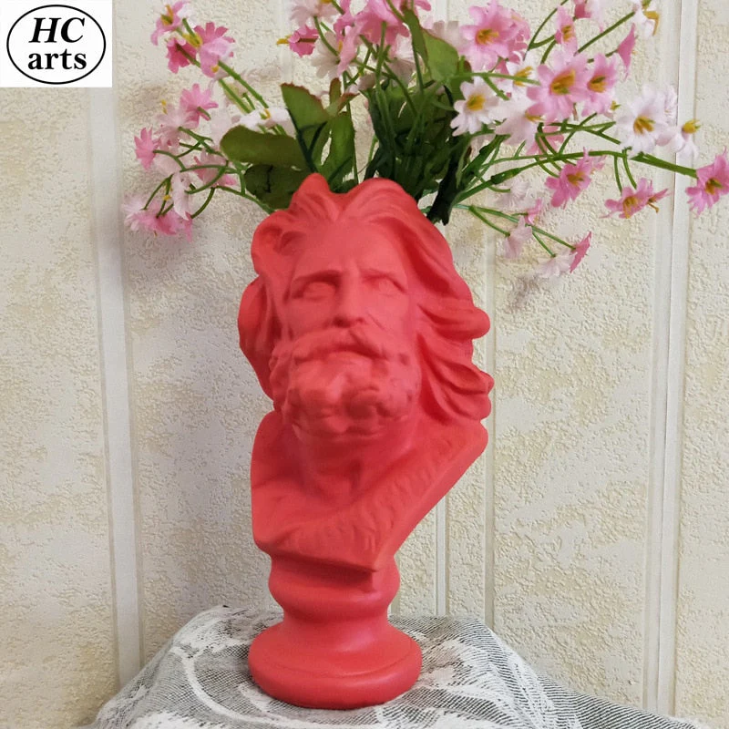 HULIANFU W&G Nordic Vase Home Decor Vase Creative Human Head Portrait Flower Vases Room Decoration Resin David Flower Vase Room Decor - Deanwangkt
